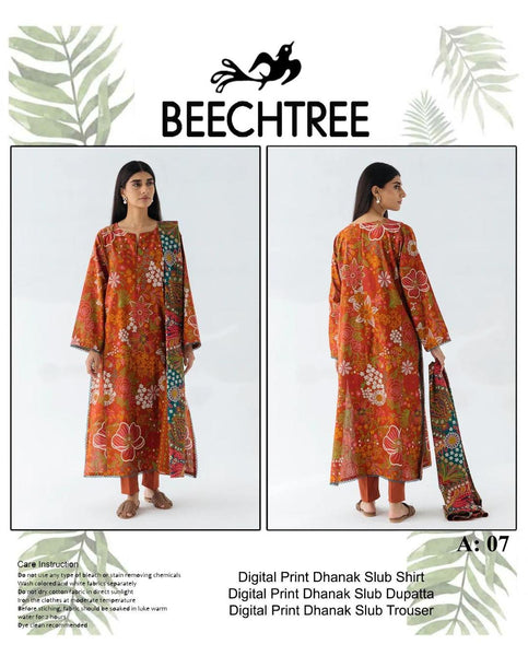 3 pcs womens unstitched dhanak digital printed suit