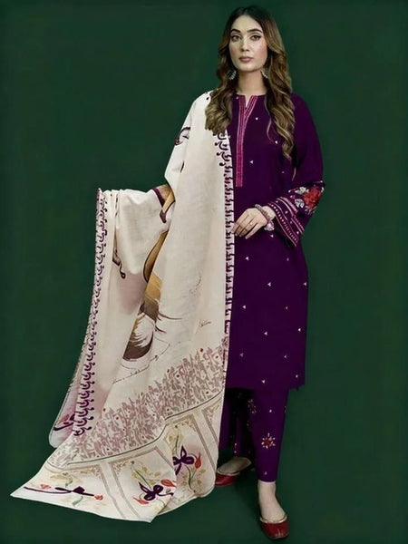 3 Pc's women's unstitched embroided suit