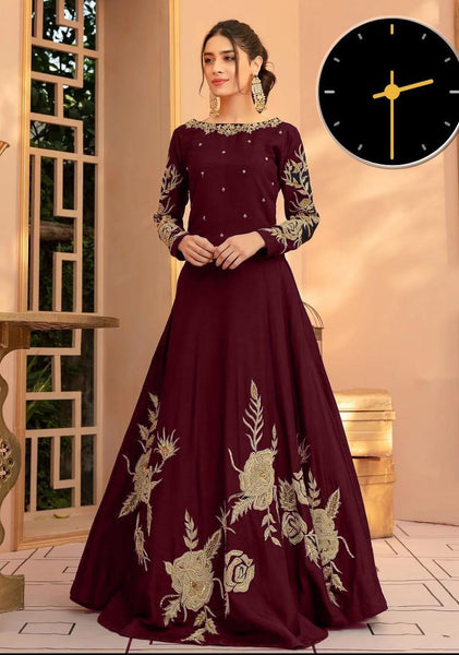 1 pc  shamoz silk embroided round neck maxi suit