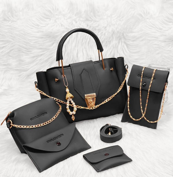 5 Pcs Women PU Leather Plain Hand Bag Set - RJ Kollection