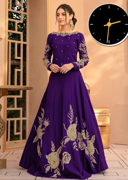 1 pc  shamoz silk embroided round neck maxi suit