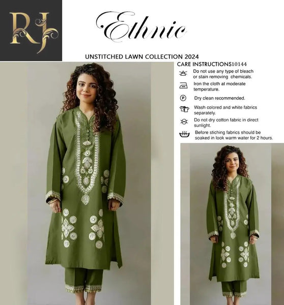 2 Pcs Womens Unstitched Lawn Embroided Suit - RJ Kollection 2885.00 clothes RJ Kollection 