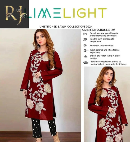 2 Pcs Womens Unstitched Lawn Embroided Suit - RJ Kollection 2885.00 clothes RJ Kollection 