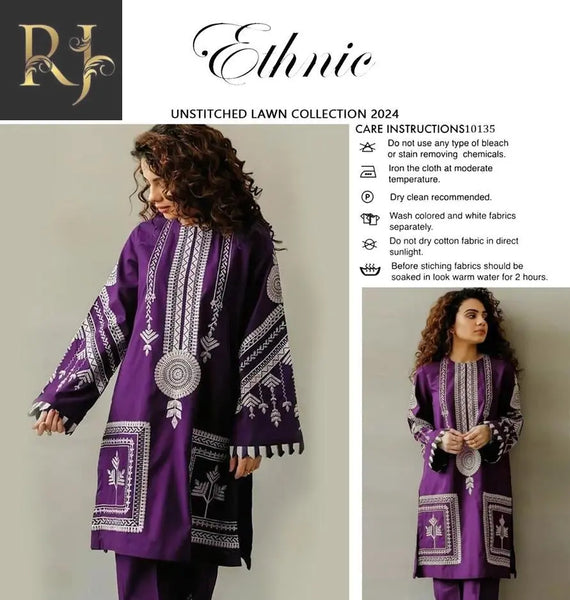 2 Pcs Womens Unstitched Lawn Embroided Suit - RJ Kollection 2885.00 clothes RJ Kollection 