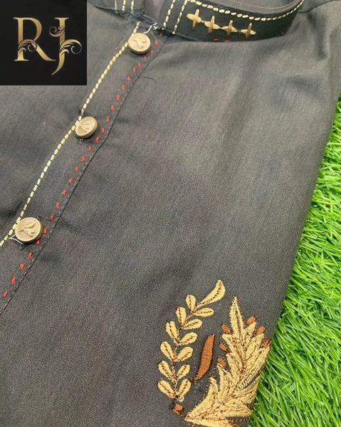 2 pcs Men's Stitched Wash and Wear Embroided Kurta Trouser RJ Kollection