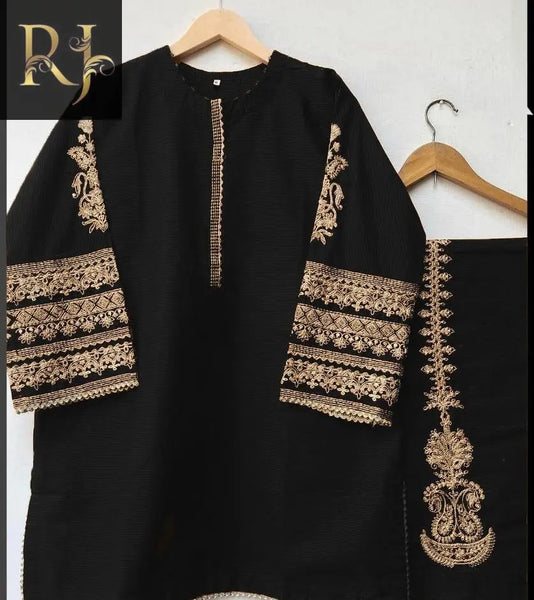 2 pcs Women's Katan Silk Stitched Tilla Embroided Suit - RJ Kollection 2190.00 Clothing RJ Kollection 