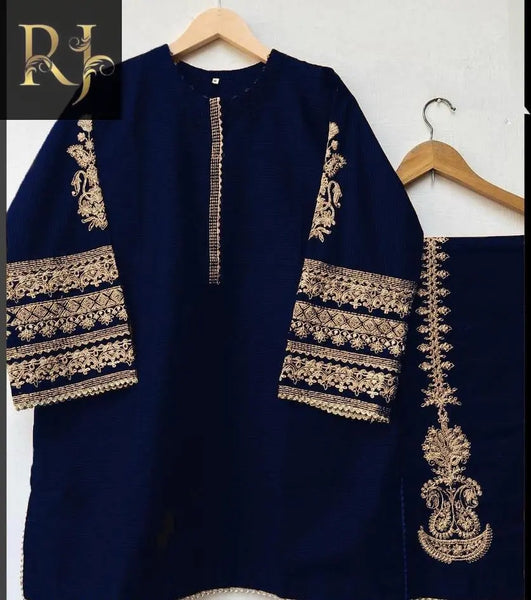 2 pcs Women's Katan Silk Stitched Tilla Embroided Suit - RJ Kollection 2190.00 Clothing RJ Kollection 