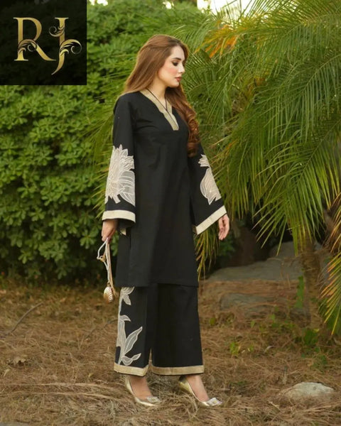 2 pcs Womens stitched linen embroided shirt and trouser RJ Kollection