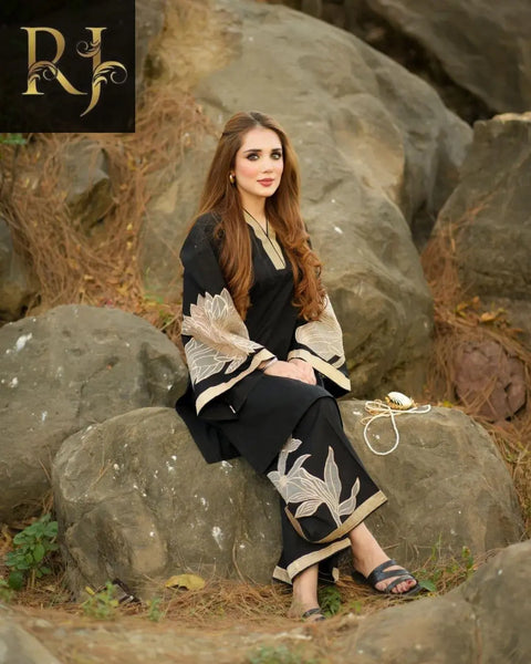 2 pcs Womens stitched linen embroided shirt and trouser RJ Kollection