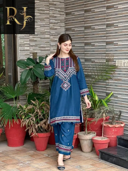 2 pcs women stitched linen Shirt and trouser (R) RJ Kollection