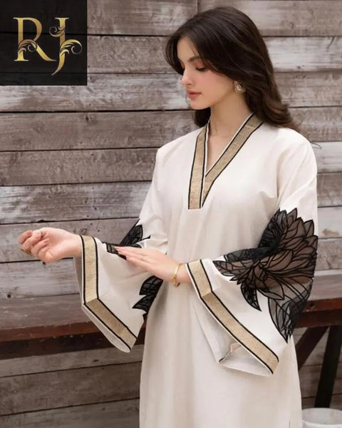 2 pcs womens stitched linen embroided shirt and trouser RJ Kollection