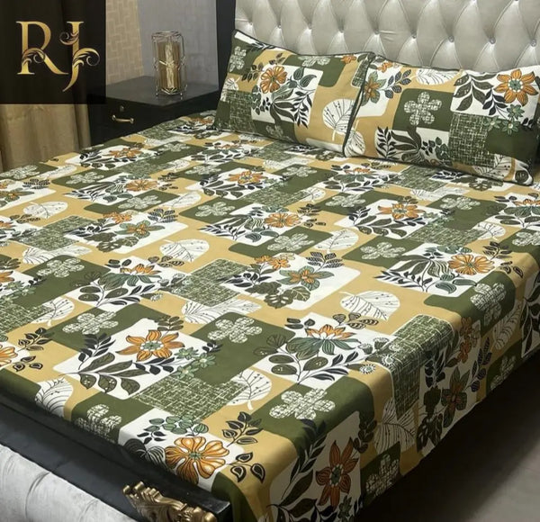 3 Pcs Crystal Cotton Printed Double BedSheet - RJ Kollection 2120.00 Bed Sheets RJ Kollection 