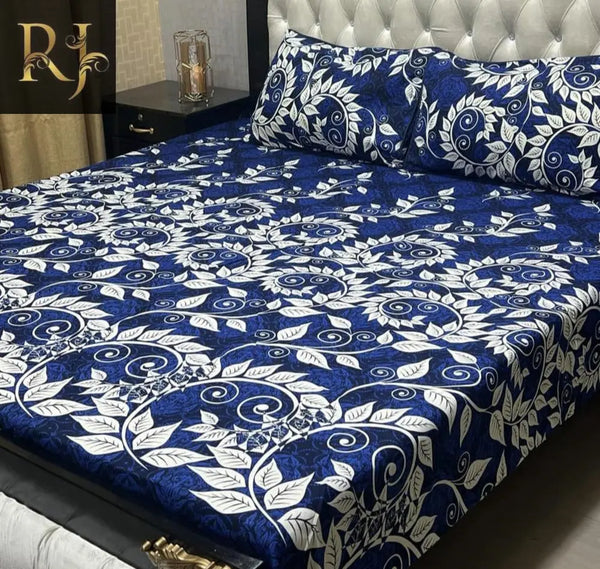 3 Pcs Crystal Cotton Printed Double BedSheet - RJ Kollection 2120.00 Bed Sheets RJ Kollection 