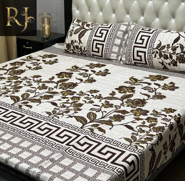 3 Pcs Crystal Cotton Printed Double BedSheet - RJ Kollection 2120.00 Bed Sheets RJ Kollection 