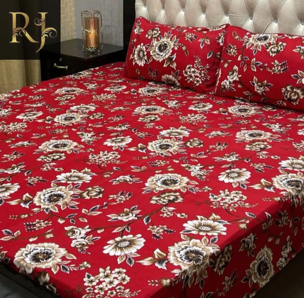 3 Pcs Crystal Cotton Printed Double BedSheet - RJ Kollection 2120.00 Bed Sheets RJ Kollection 