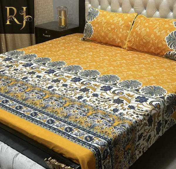 3 Pcs Crystal Cotton Printed Double BedSheet - RJ Kollection 2120.00 Bed Sheets RJ Kollection 