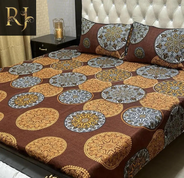 3 Pcs Crystal Cotton Printed Double BedSheet - RJ Kollection 2120.00 Bed Sheets RJ Kollection 