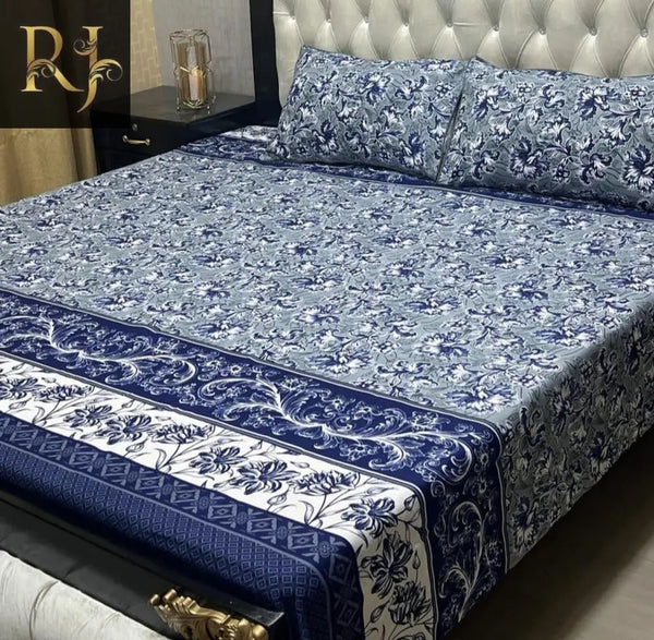 3 Pcs Crystal Cotton Printed Double BedSheet - RJ Kollection 2120.00 Bed Sheets RJ Kollection 