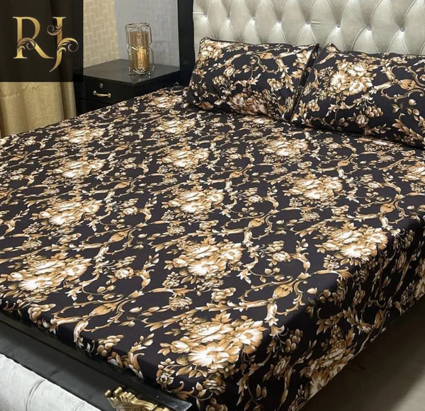 3 Pcs Crystal Cotton Printed Double BedSheet - RJ Kollection 2120.00 Bed Sheets RJ Kollection 