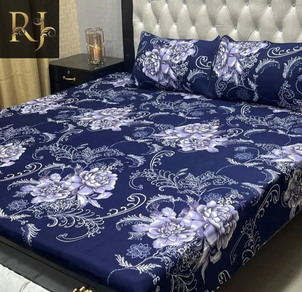 3 Pcs Crystal Cotton Printed Double BedSheet - RJ Kollection 2120.00 Bed Sheets RJ Kollection 