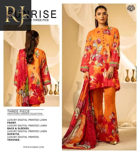 3 Pcs Women unstitched Lawn printed Suit RJ Kollection