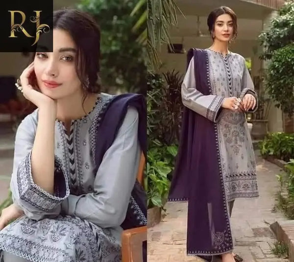 3 Pcs Women's Unstitched Lawn Embroided Suit - RJ Kollection 3840.00 clothing RJ Kollection 