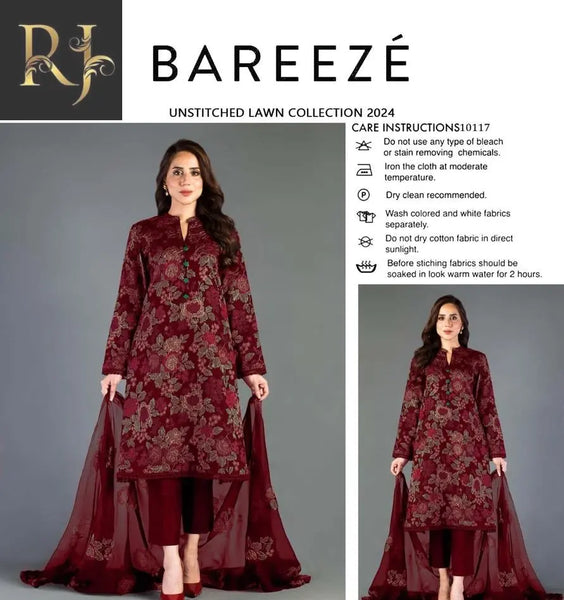 3 Pcs Women's Unstitched Lawn Embroided Suit - RJ Kollection 3840.00 clothing RJ Kollection 