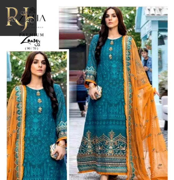 3 Pcs Women's Unstitched Lawn Embroided Suit - RJ Kollection 3840.00 clothing RJ Kollection 