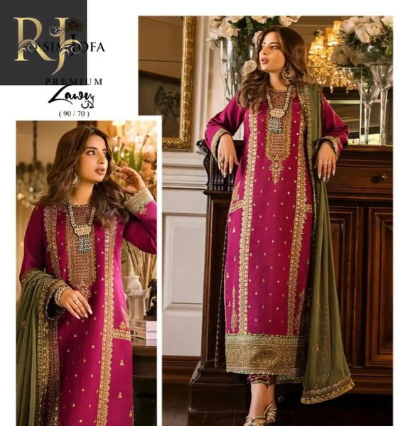 3 Pcs Women's Unstitched Lawn Embroided Suit - RJ Kollection 3840.00 clothing RJ Kollection 