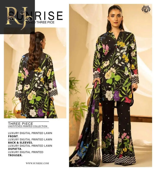 3 Pcs Womens Unstitched Lawn Embroided Suit RJ Kollection