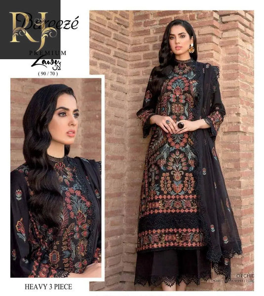 3 Pcs womens's Unstitched Lawn embroided suit RJ Kollection