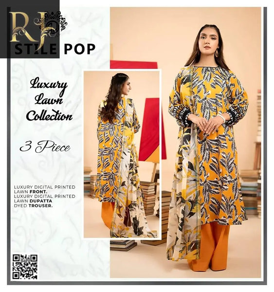 3 pc womens unstitched lawn digital print suit RJ Kollection