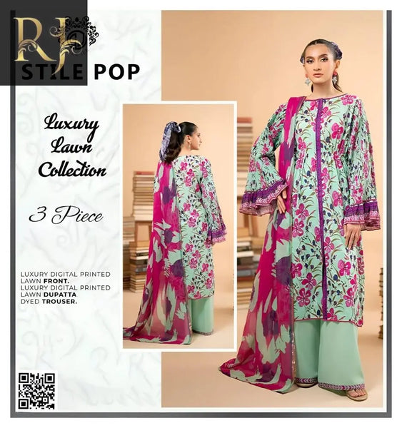 3 pc womens unstitched lawn digital print suit RJ Kollection