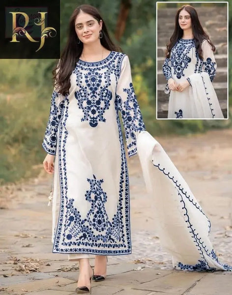 3 pcs Unstitched Women's Organza Embroided Suit - RJ Kollection 3240.00  RJ Kollection 