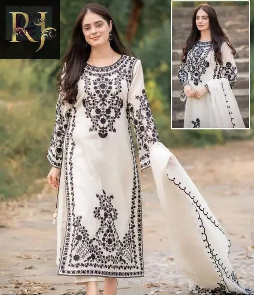 3 pcs Unstitched Women's Organza Embroided Suit - RJ Kollection 3240.00  RJ Kollection 