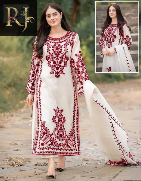 3 pcs Unstitched Women's Organza Embroided Suit - RJ Kollection 3240.00  RJ Kollection 