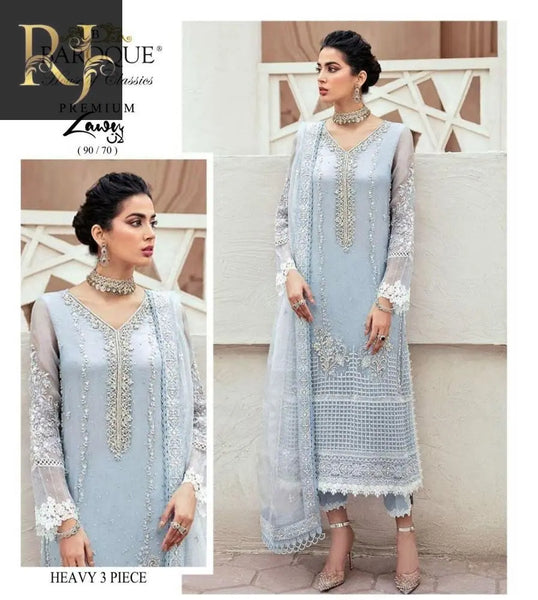 3 pcs Women's Lawn unstitched Embroided Suit RJ Kollection