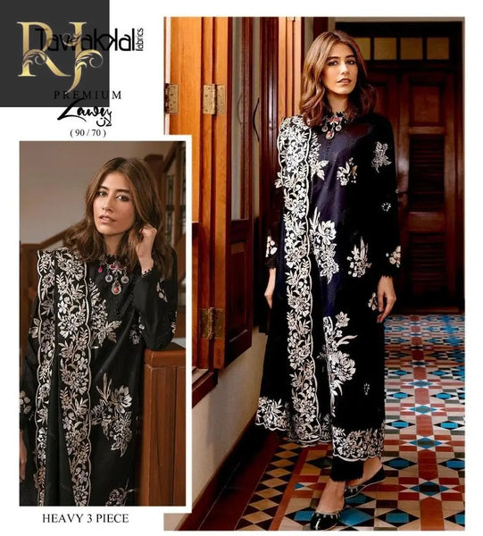 3 pcs Women's Lawn unstitched Embroided Suit RJ Kollection