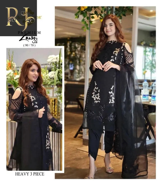 3 pcs Women's Lawn unstitched Embroided Suit RJ Kollection