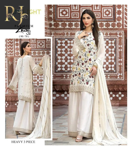 3 pcs Women's Lawn unstitched Embroided Suit RJ Kollection