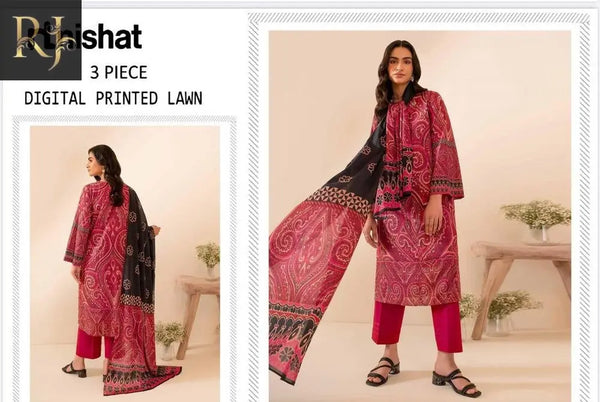 3 pcs Women's Unstitched Lawn Digital Printed Suit - RJ Kollection 3690.00 Clothing RJ Kollection 