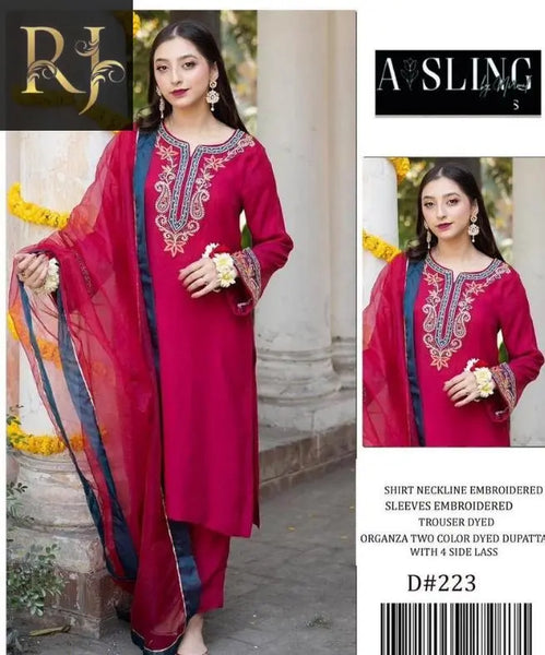 3 pcs Womens unstitched Lawn Embroided Suit RJ Kollection