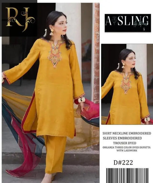 3 pcs Womens unstitched Lawn Embroided suit RJ Kollection