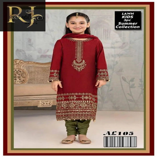 3 pcs girls unstitched embroided suit RJ Kollection