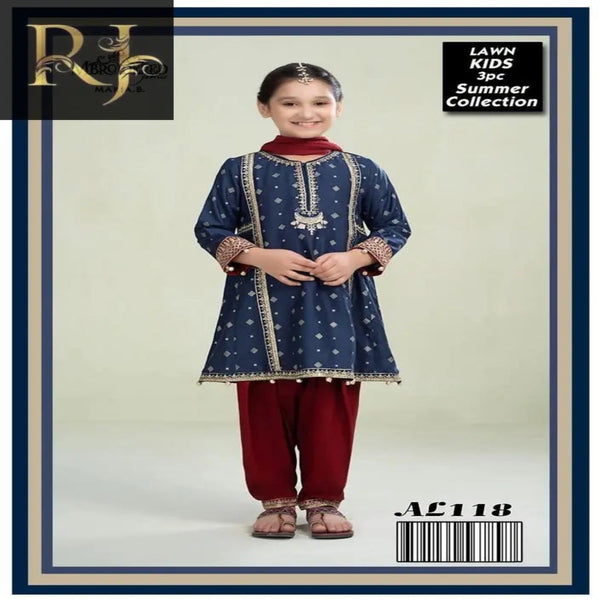 3 pcs girls unstitched embroides suit RJ Kollection