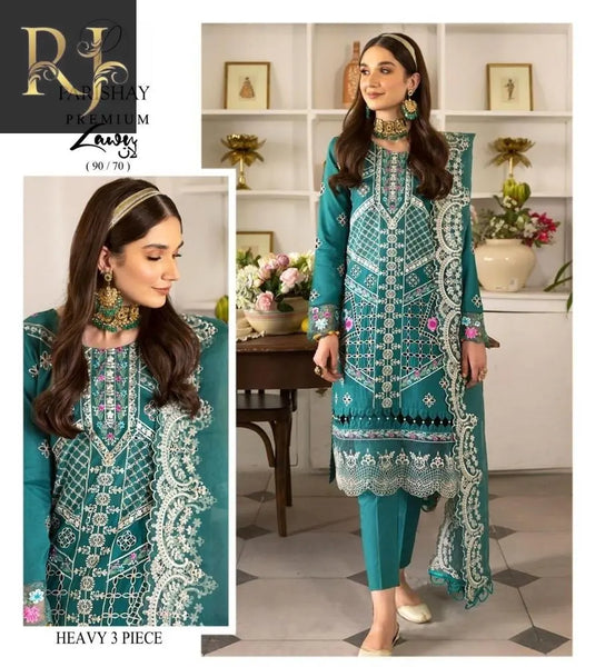 3 pcs unstitched lawn embroided suit RJ Kollection