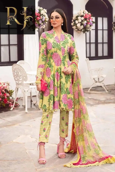 3 pcs unstitched lawn printed suit RJ Kollection