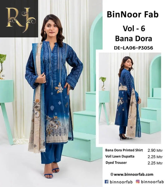 3 pcs women unstitched lawn digital print suit RJ Kollection