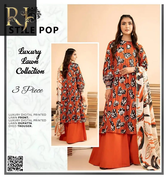 3 pcs womens unstitched digital printed suit RJ Kollection