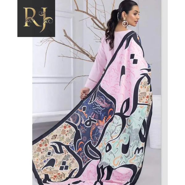 3 pcs womens unstitched katan silk printed suit RJ Kollection